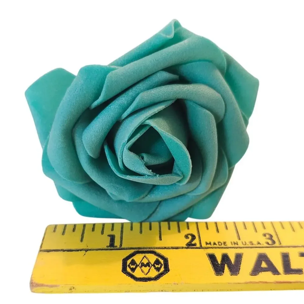Teal Foam Roses Artificial Flowers 24pc 3in Wedding Craft Floral Stems 10in